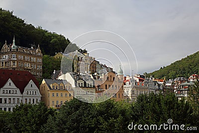 Rooftops panorama of Karlovy Vary old town, Carlsbad, Czechia Stock Photo
