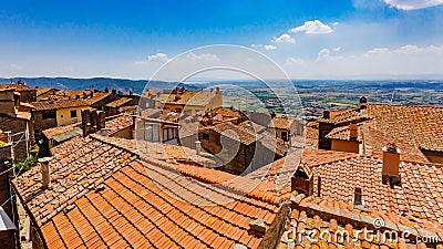 Rooftops and view of landscape in Cortona, Italy Stock Photo