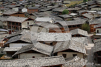 Rooftops of Zhongdian Stock Photo