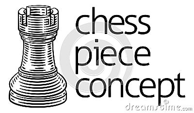 Rook Chess Piece Vintage Woodcut Style Concept Vector Illustration