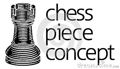 Rook Chess Piece Vintage Woodcut Style Concept Vector Illustration