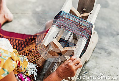 The rool silk of thread used by old women hand Stock Photo