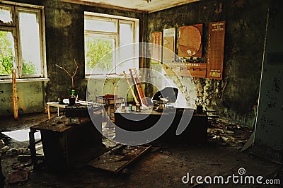 Room in the abandoned school, Pripyat Editorial Stock Photo