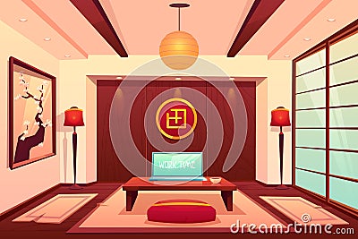 Room in asian style, empty apartment interior Vector Illustration