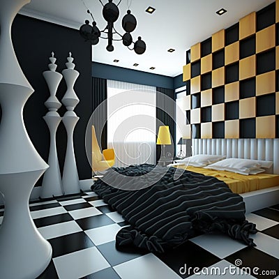 luxury bedroom hotel room advertisement Cartoon Illustration