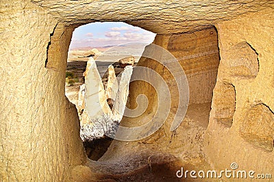 Room in cave city in Cappadocia, Turkey Stock Photo