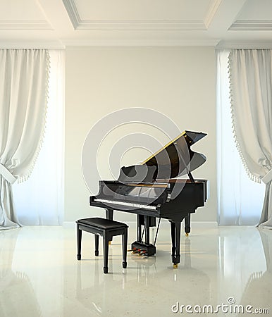 Room in classic style with black piano Stock Photo