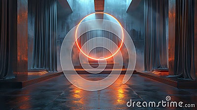 Room With Columns and Large Circular Object Stock Photo