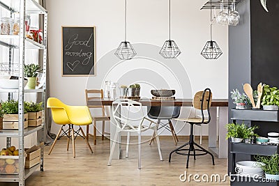 Room with communal table Stock Photo