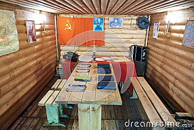 Room of communist agitation in guerrilla dugout second World War Editorial Stock Photo