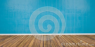 Room with concrete blue wall and wooden floor 3D Illustration Stock Photo