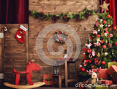 Room decorated for Christmas Stock Photo