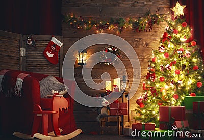 Room decorated for Christmas Stock Photo