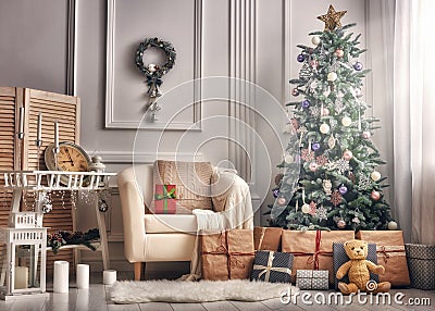 Room decorated for Christmas Stock Photo