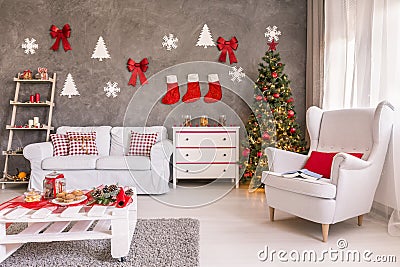 Room decorated for Christmas Stock Photo