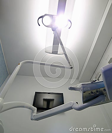 Room of a dental clinic photographed in the subjective of the pa Stock Photo