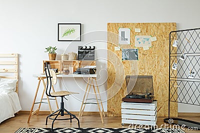 Room with desk and osb board Stock Photo