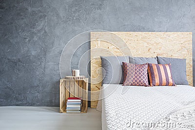 Room with eco, OSB bed Stock Photo