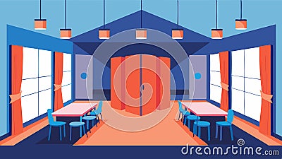 The room is equipped with movable walls allowing for the space to be easily reconfigured for different types of events.. Vector Illustration