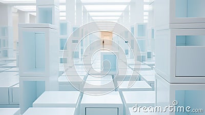 A room filled with lots of white boxes. Generative AI image. Stock Photo