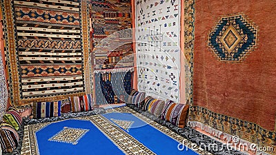 Room full of Moroccan carpets, Morocco Stock Photo