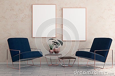 Room with furniture and empty frames Stock Photo