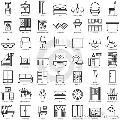 Room furniture linear icons set Vector Illustration