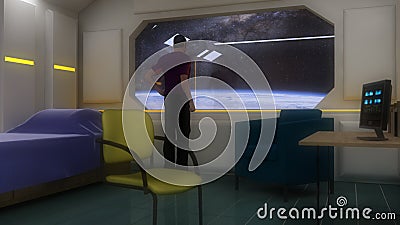 Room and futuristic planet Stock Photo