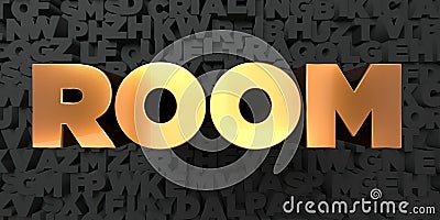 Room - Gold text on black background - 3D rendered royalty free stock picture Stock Photo