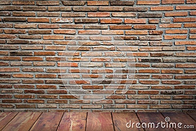 Room interior vintage with brick wall and wood floor background Stock Photo