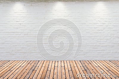 Room interior vintage with white brick wall and wood floor Stock Photo