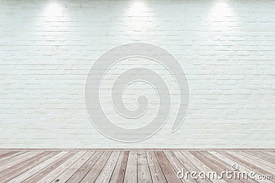 Room interior vintage with white brick wall and wood floor Stock Photo