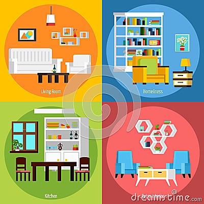 Room Interior 2x2 Compositions Vector Illustration