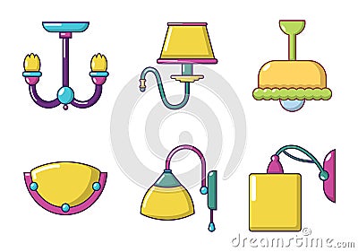 Room lamp icon set, cartoon style Vector Illustration