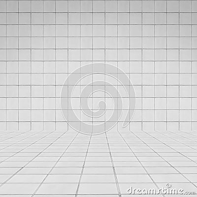 Room perspective white tile wall texture Stock Photo
