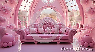 Room with pink decor sofa Stock Photo