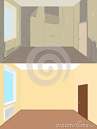 Room before and after renovation Vector Illustration