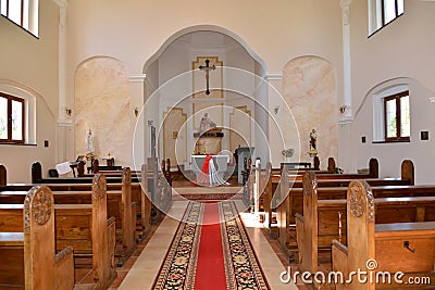 The room of Roman Catholic parish of the Grieving Mother of God. Znamensk, Kaliningrad region Stock Photo