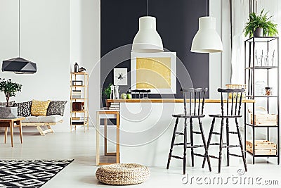 Room with rustic bar stools Stock Photo