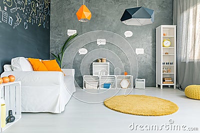 Room with sofa and round carpet Stock Photo