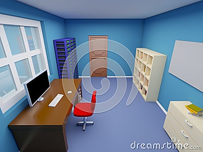 Room of system administrator Cartoon Illustration