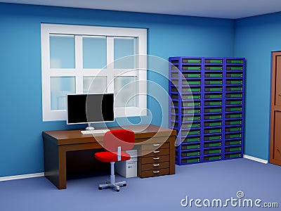 Room of system administrator Cartoon Illustration