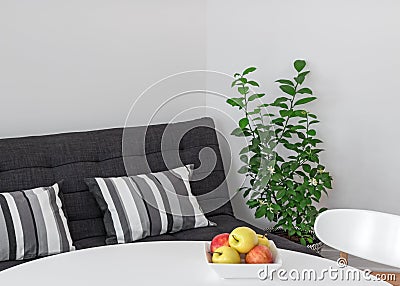 Room with table, sofa and green tree Stock Photo