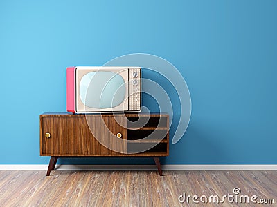 Old vintage television wall Cartoon Illustration