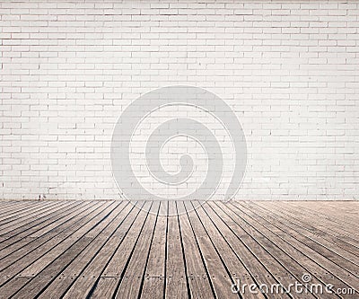 Room with white bricks wall Stock Photo