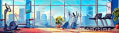 Room with window, plant, and stationary exercise bike. Generative AI Stock Photo