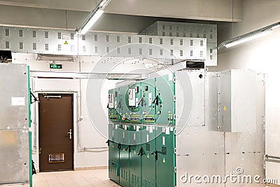 Room with withdrawable trolleys of disconnectors Stock Photo