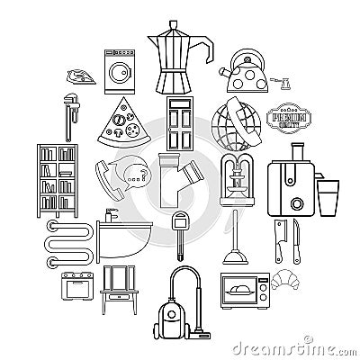 Rooming house icons set, outline style Vector Illustration