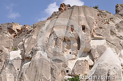 Carved Pigeon Lofts and Houses, Red Rose Valley, Goreme, Cappadocia, Turkey Stock Photo