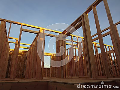 Rooms frame of Second floor of a wooden house under construction Stock Photo